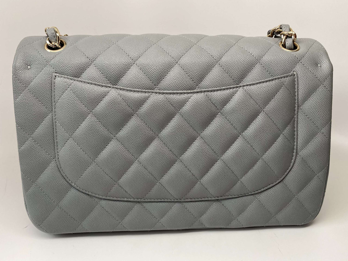 CHANEL LIGHT GRAY CAVIAR JUMBO CLASSIC DOUBLE FLAP BAG