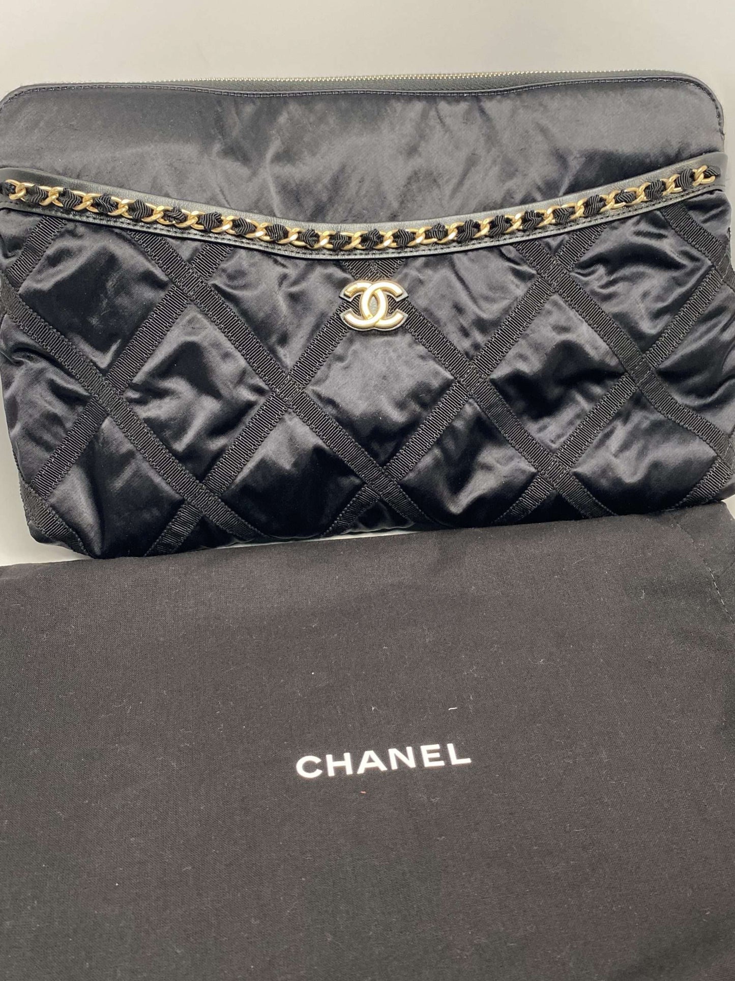 Chanel Nylon Grosgrain Lifestyle Pouch with Foldable Tote Bag