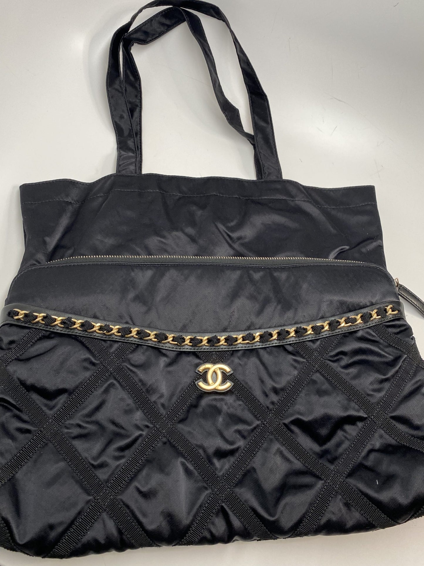 Chanel Nylon Grosgrain Lifestyle Pouch with Foldable Tote Bag