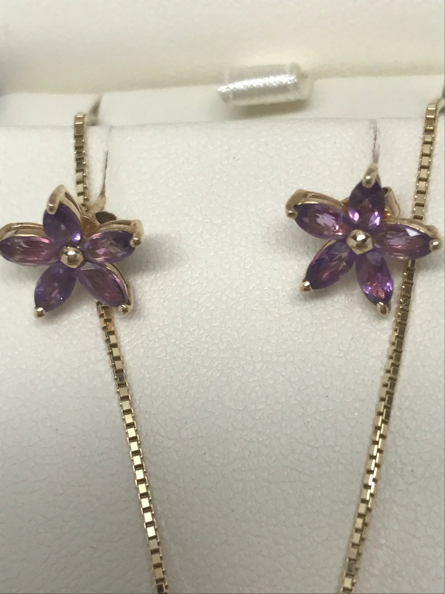 BEN MOSS YELLOW GOLD AMETHYST STUD EARRINGS & NECKLACE SET