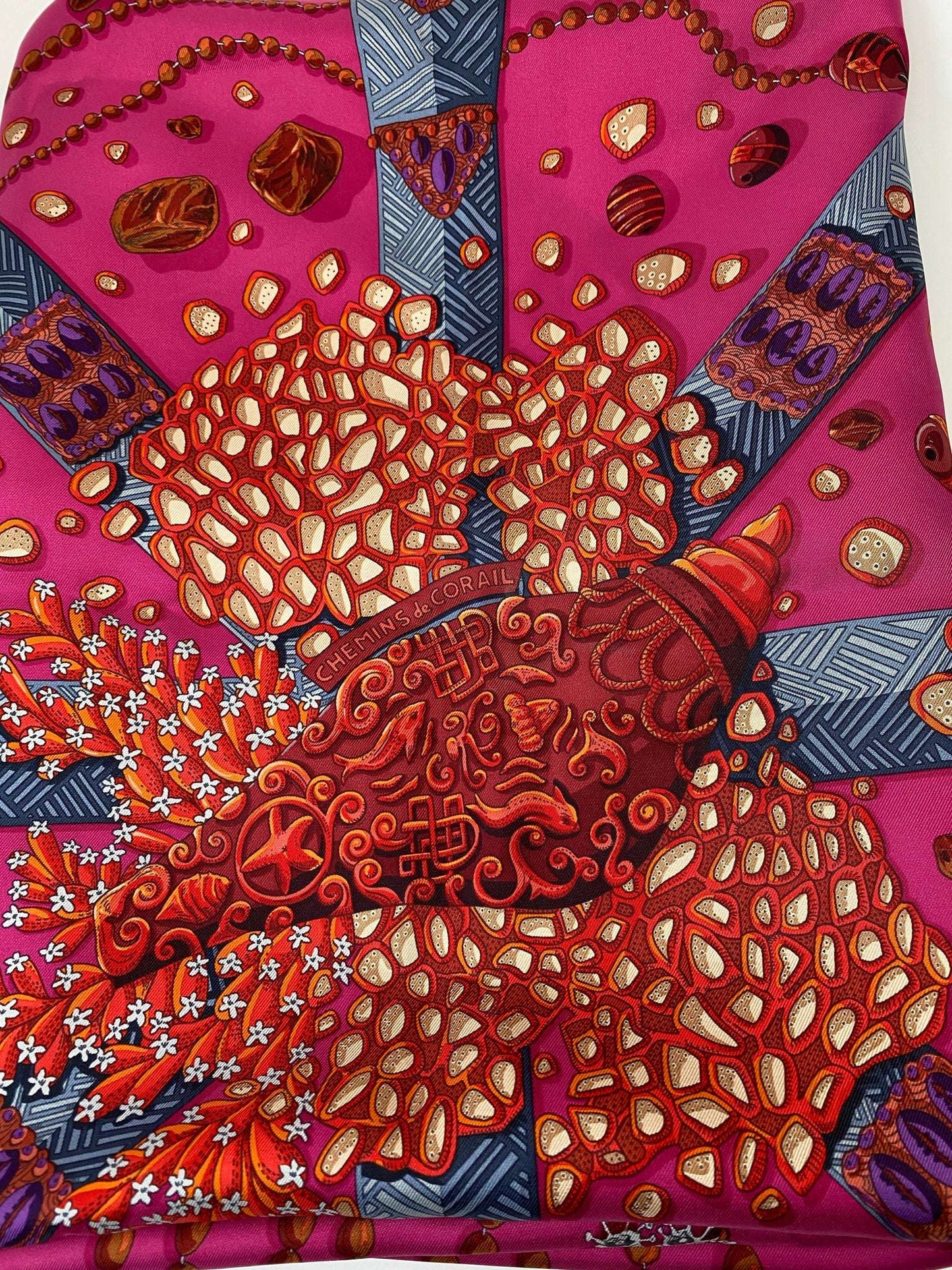 HERMES CHEMINS DE CORAIL 100% SILK TWILL SCARF