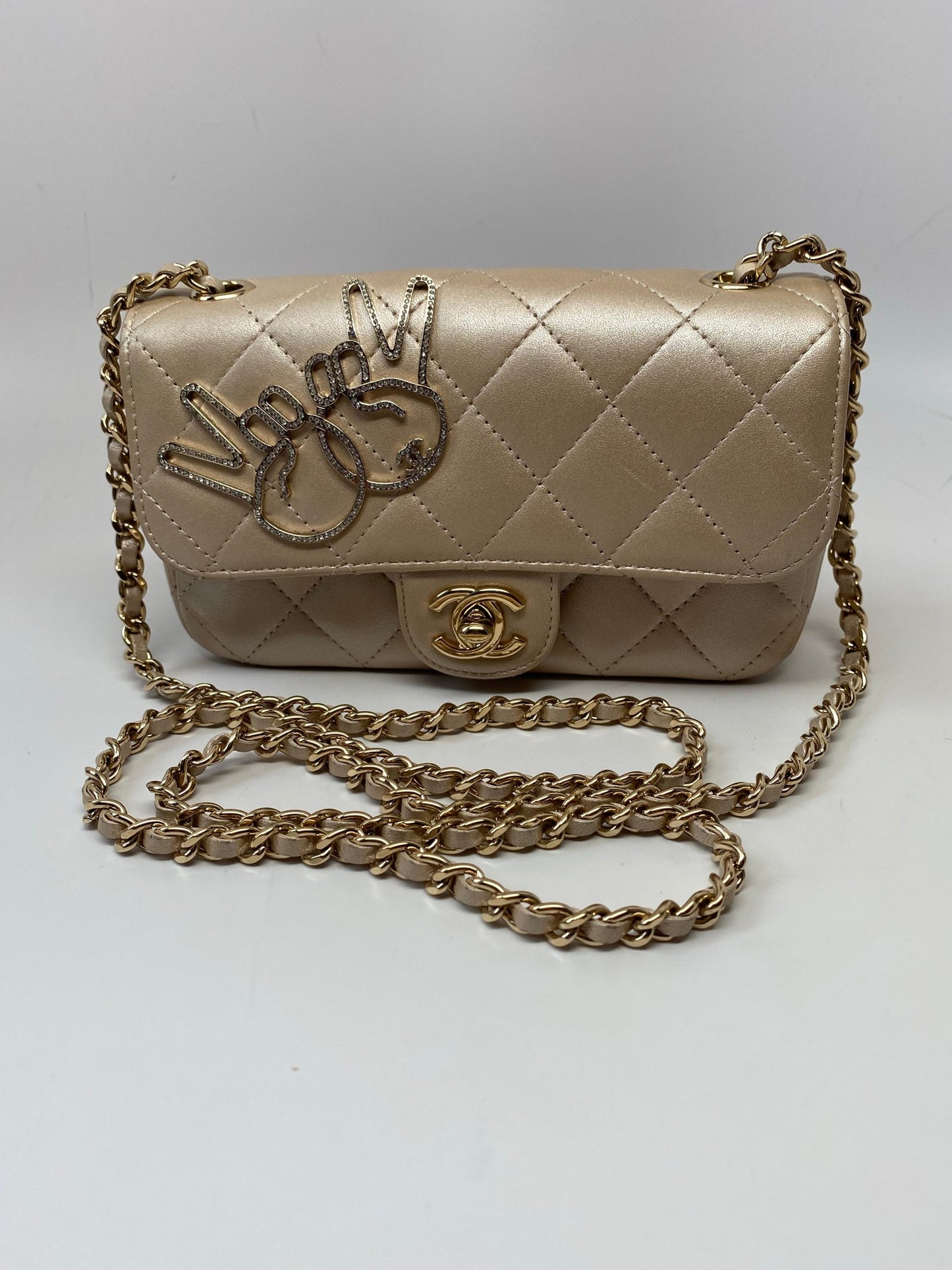 CHANEL CLASSIC METALLIC GOLD QUILTED LAMBSKIN MINI FLAP BAG